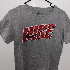 Nike Men's Short Sleeve Gray Tee with Red Graphic